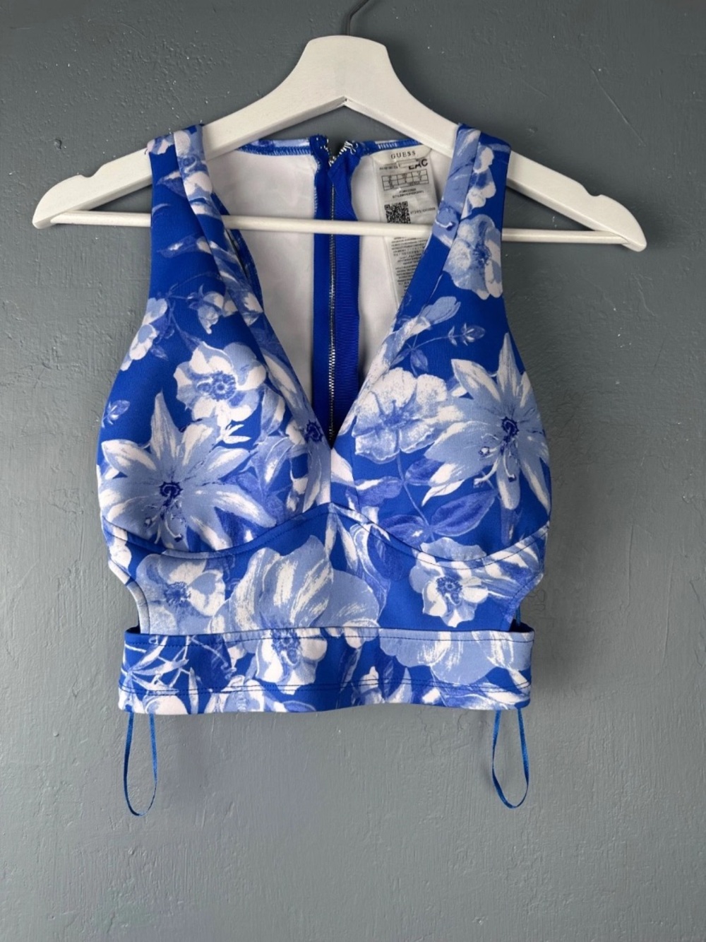 GUESS Sz Small Blue Floral Open Back Bustier Top